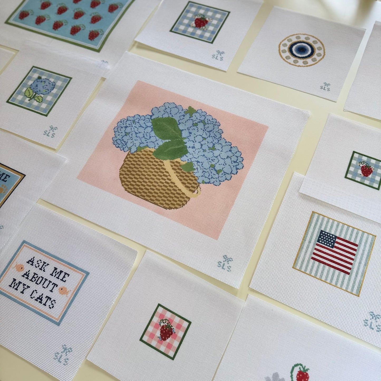 Hydrangea Garden Basket Needlepoint Canvas