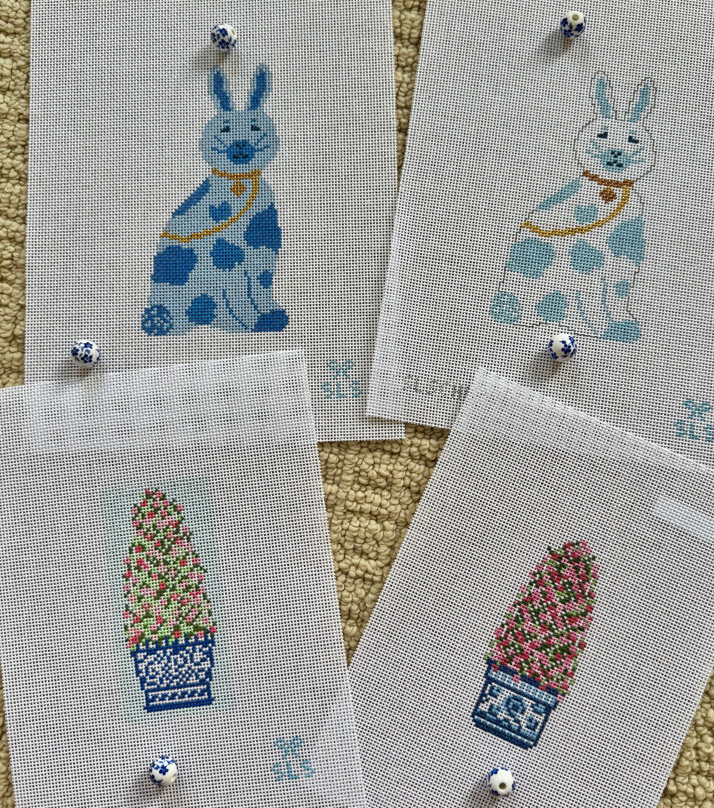 Blue & White Floral Needlepoint Finishing Beads