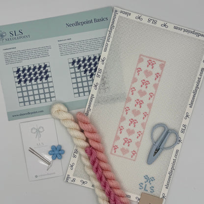 Beginner Needlepoint Kit - Bows & Hearts Pink