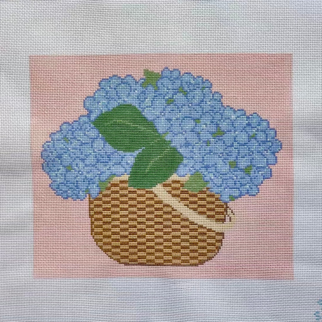 Hydrangea Garden Basket Needlepoint Canvas