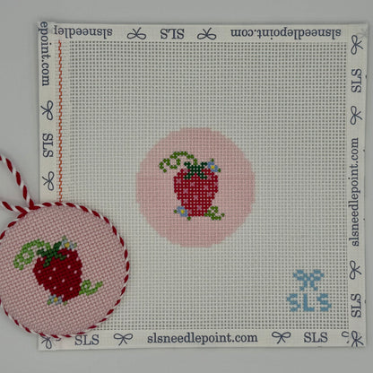 Beginner Strawberry Needlepoint Canvas - Pink
