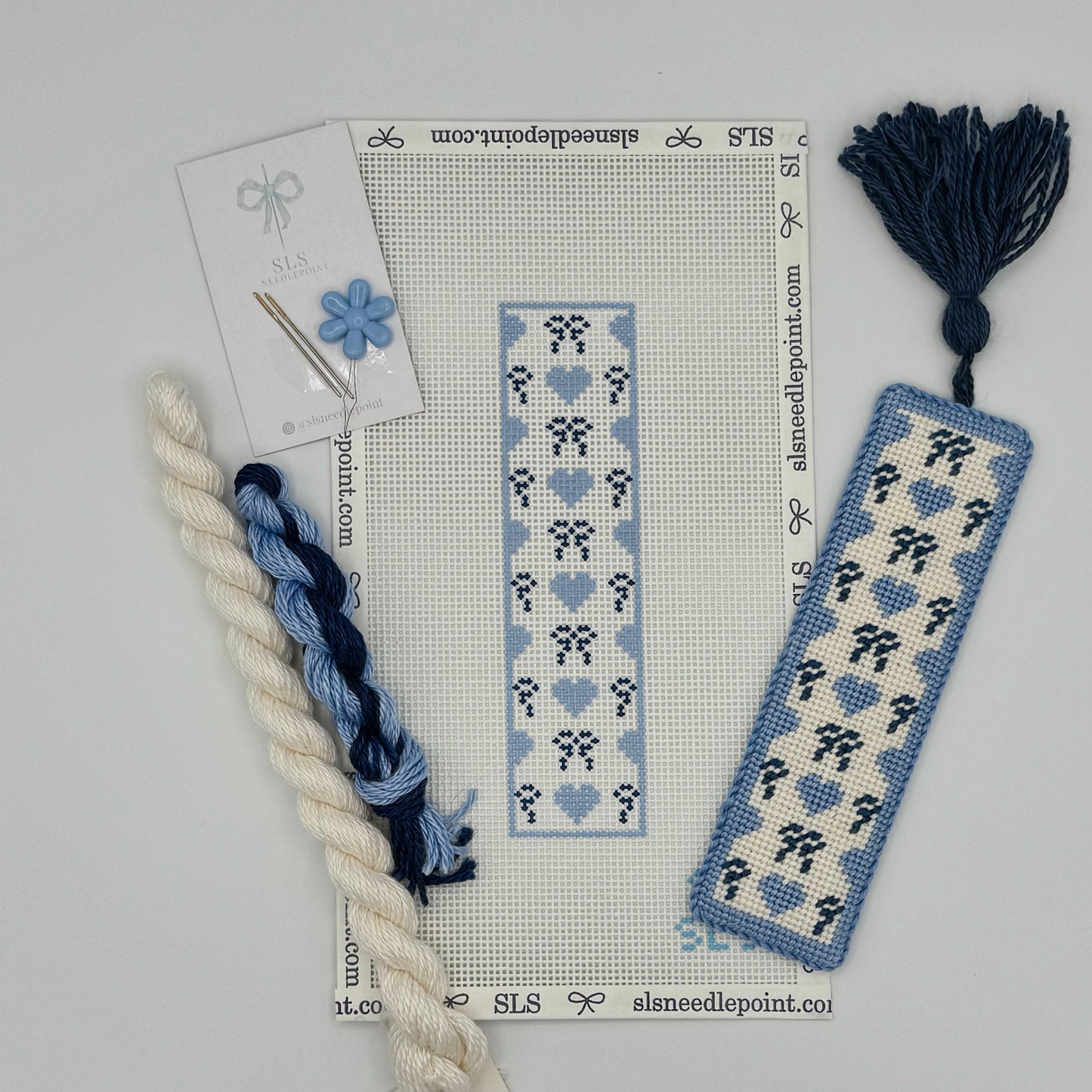 Bows & Hearts Needlepoint Kit - Blue