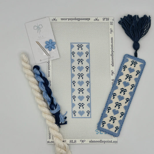 Bows & Hearts Needlepoint Kit - Blue