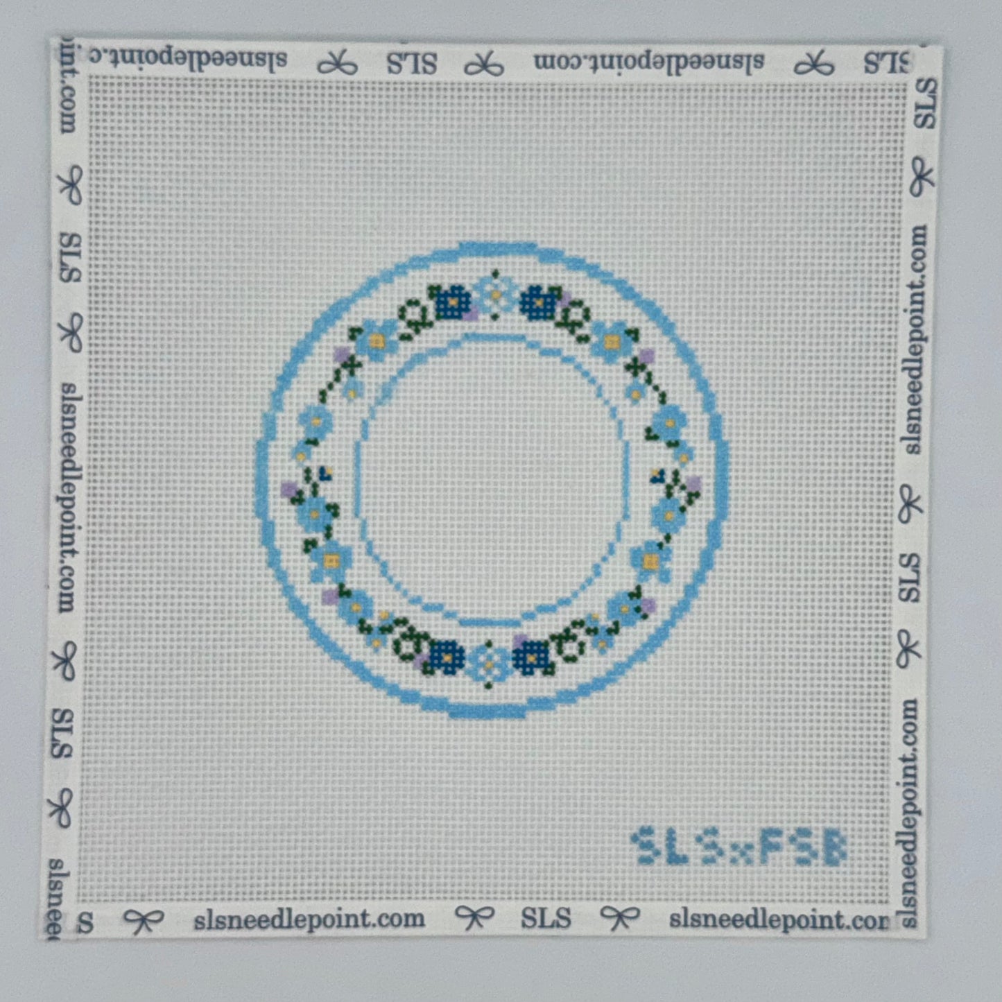 Forget Me Not Round Needlepoint Frame Canvas