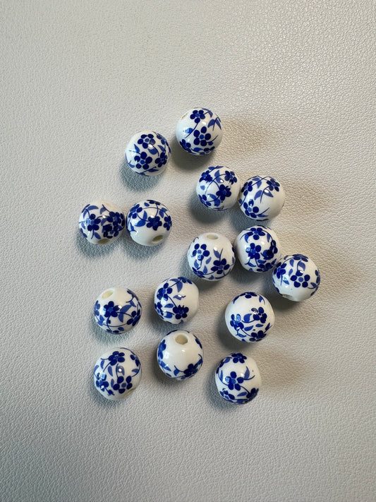 Blue & White Floral Needlepoint Finishing Beads