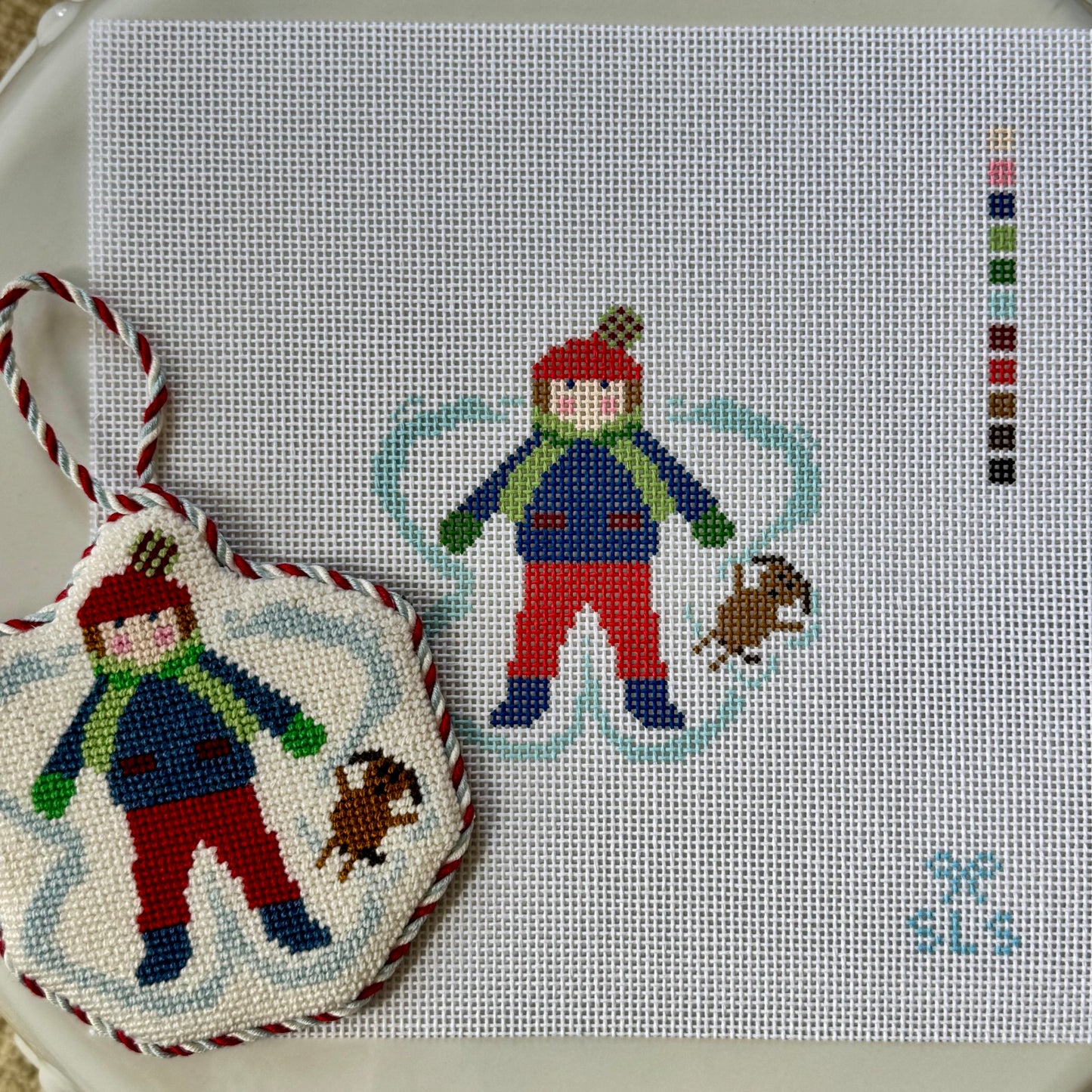 Snow Angel Boy & Dog Needlepoint Ornament