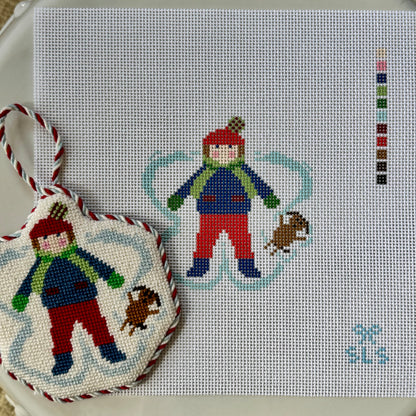 Snow Angel Boy & Dog Needlepoint Ornament
