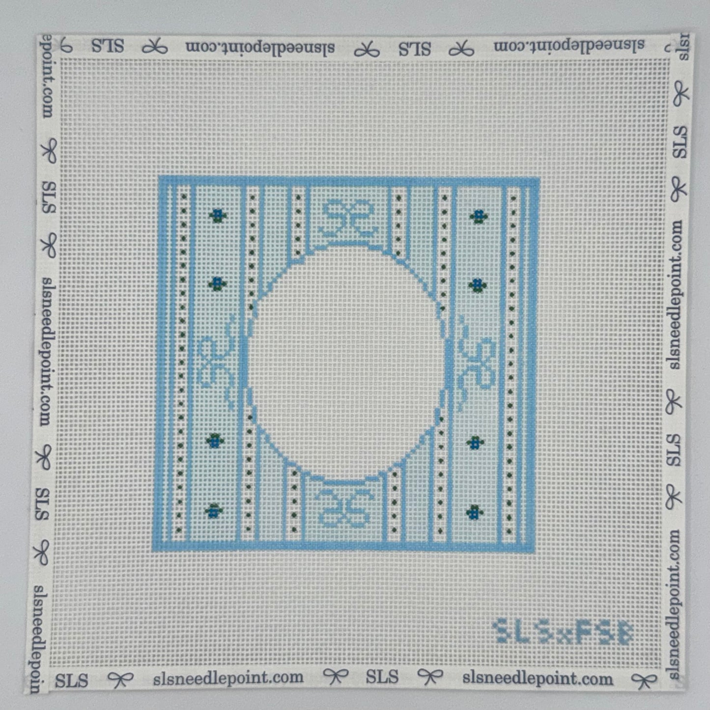PRE-ORDER Blue Stripes and Bows Needlepoint Frame Canvas