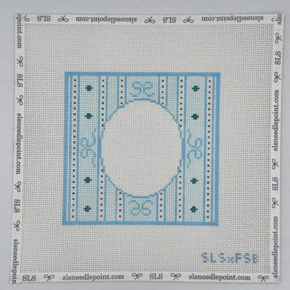 PRE-ORDER Blue Stripes and Bows Needlepoint Frame Canvas