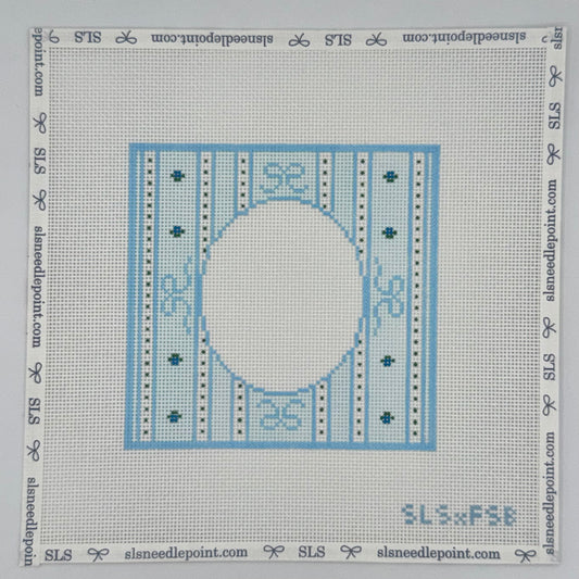 Blue Stripes and Bows Needlepoint Frame Canvas