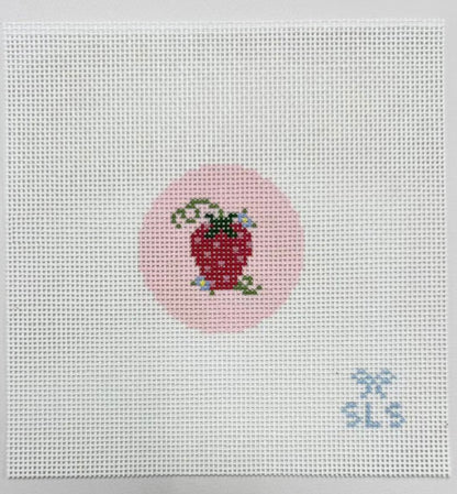 Beginner Strawberry Needlepoint Canvas - Pink