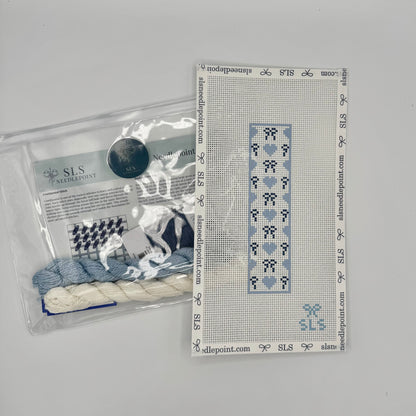 Beginner Needlepoint Kit - Bows & Hearts Blue