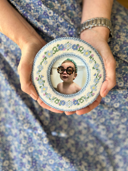 Forget Me Not Round Needlepoint Frame Canvas